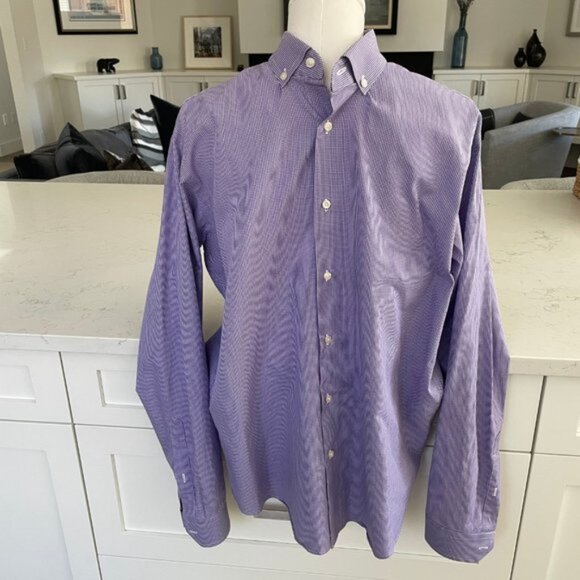Ben Sherman LS Button Down Oxford Collar Check Print Shirt Purple White Sz 165 - Picture 2 of 15